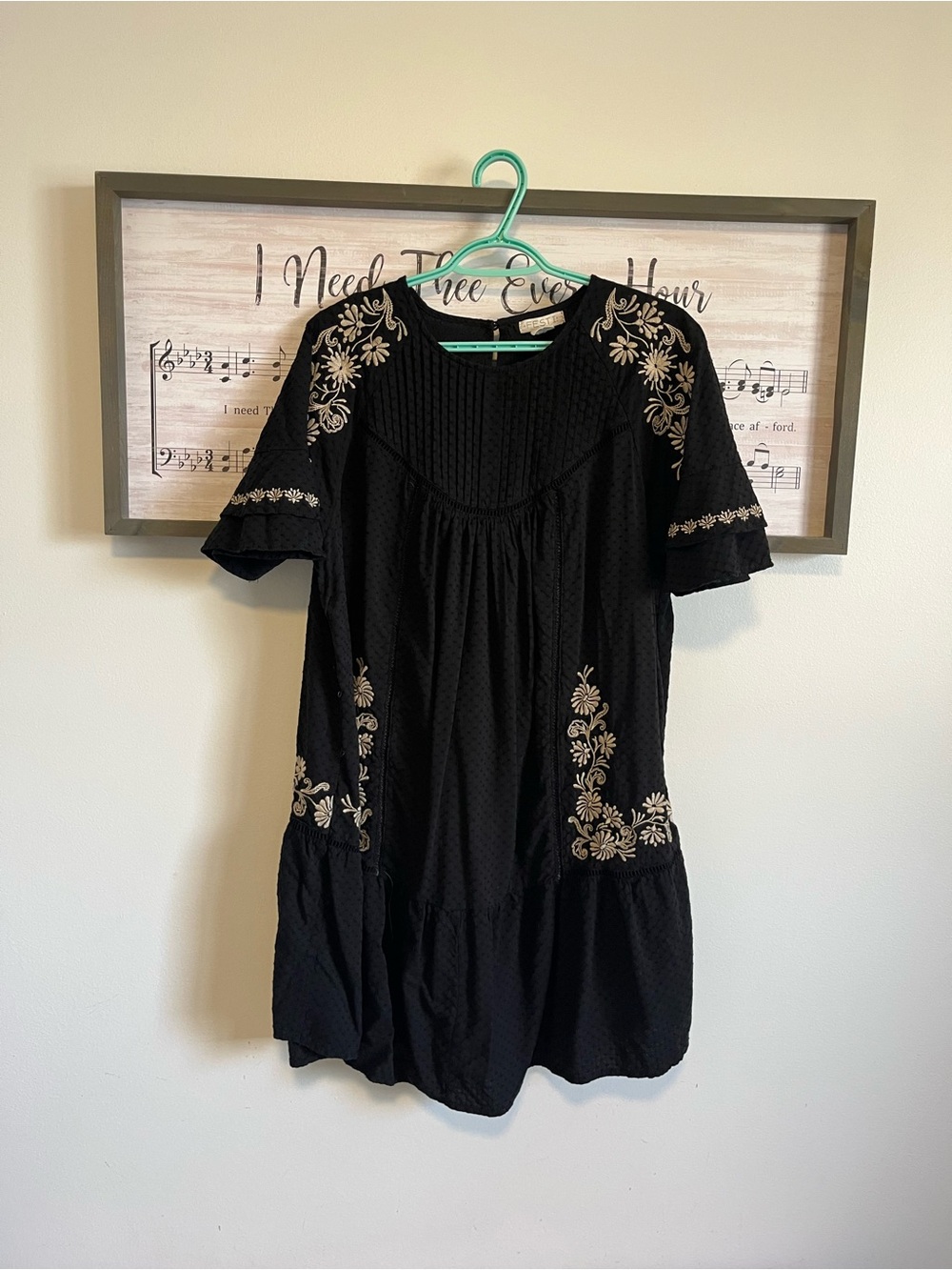 torrid Black Mini Dress with Cream Floral Embroidery